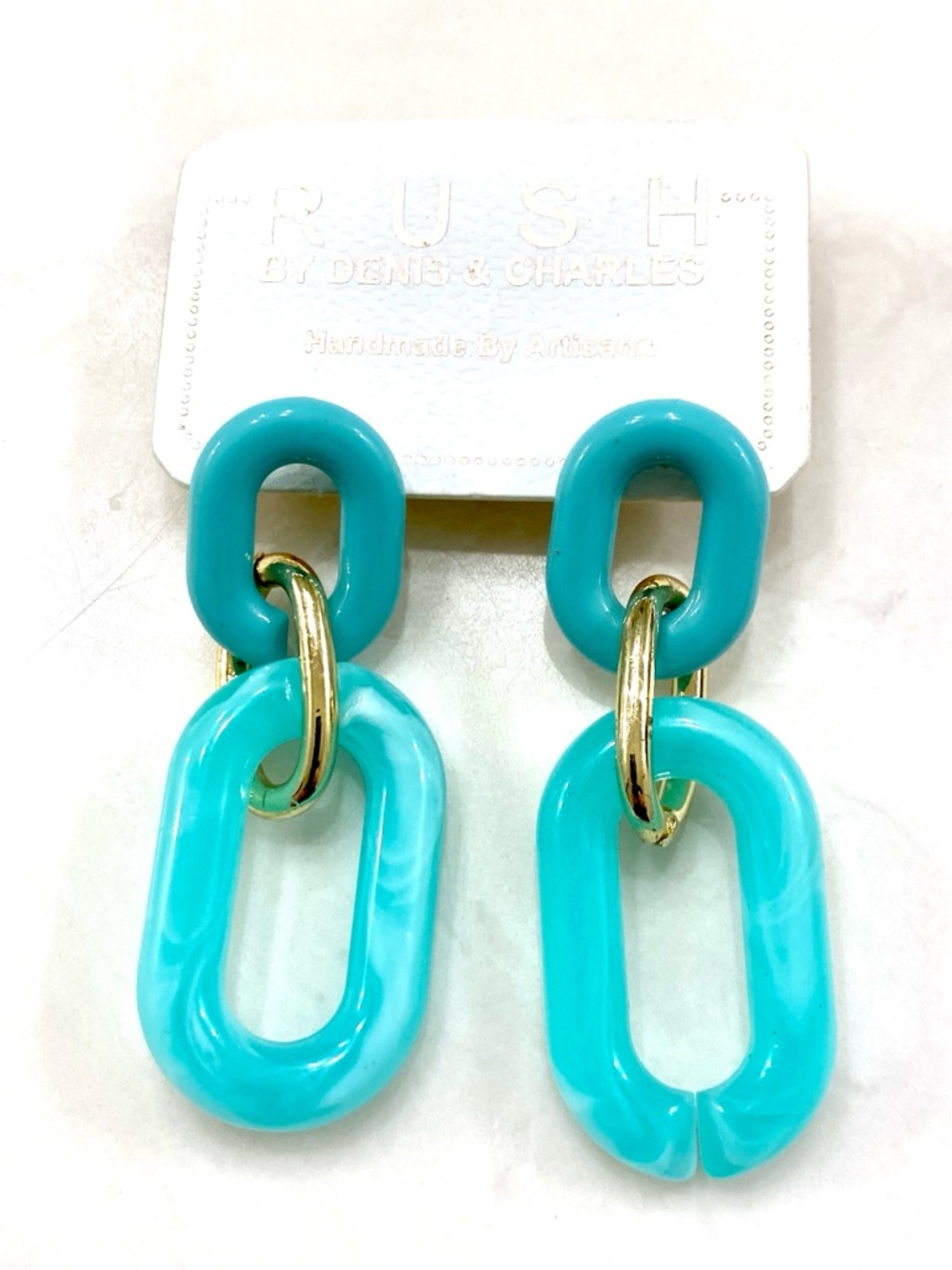 Turquoise Link Drop Earrings with Gold Rings